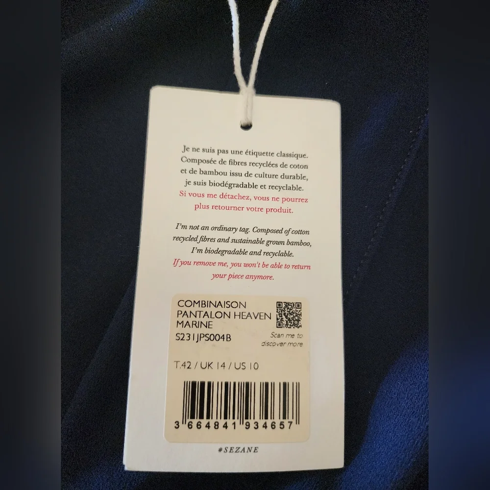 NWT Sezane Heaven Marine Jumpsuit Wrap Front Belted US 10 UK 14 Lightweight - Picture 9 of 14